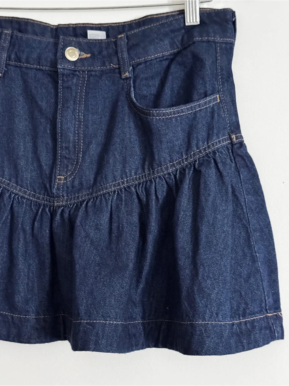 H&M Dark Blue Denim Ruffled Hem Mini Skirt